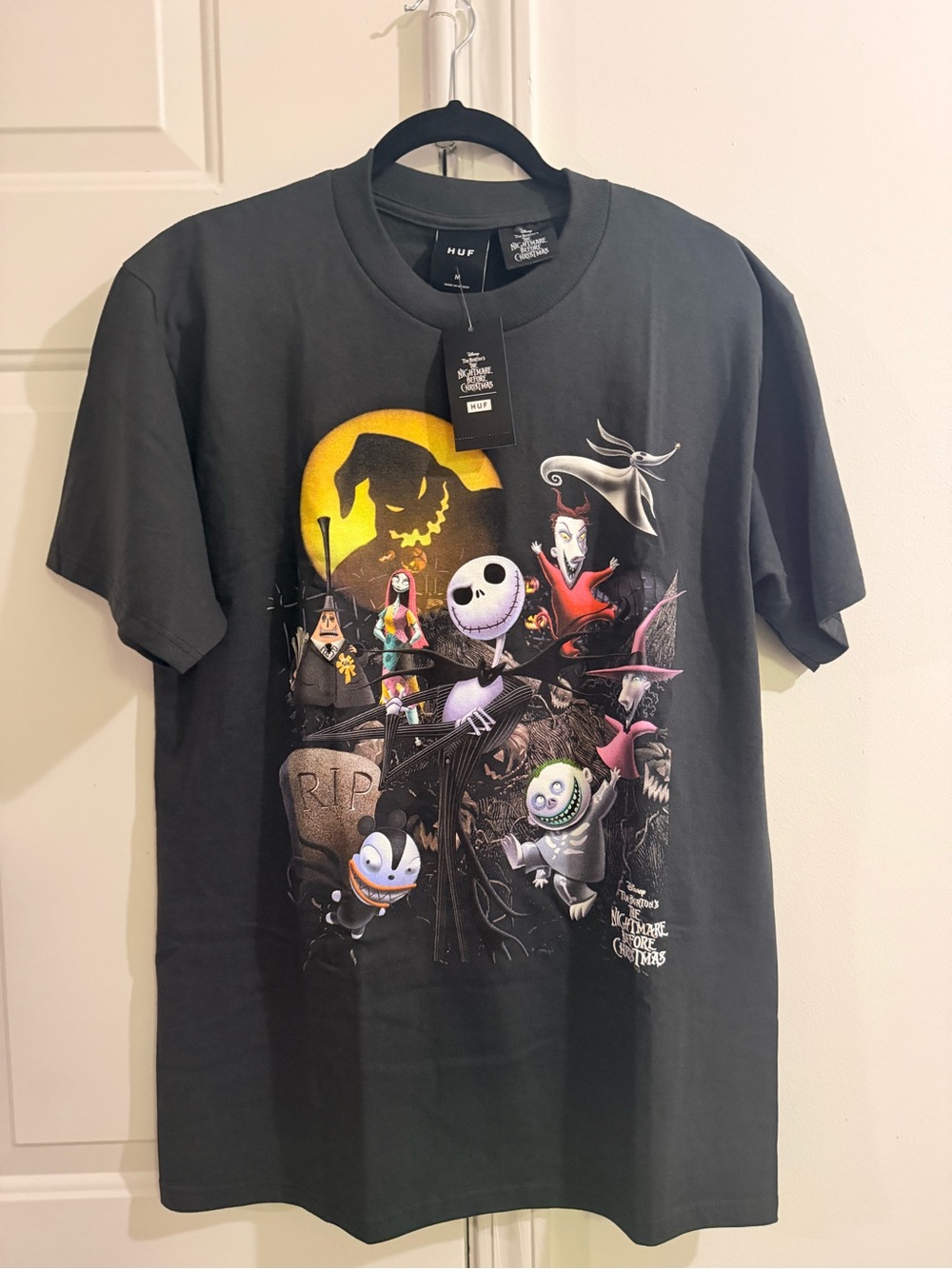 HUF Black Short Sleeve Tee with Colorful Nightmare Before Christmas Graphic